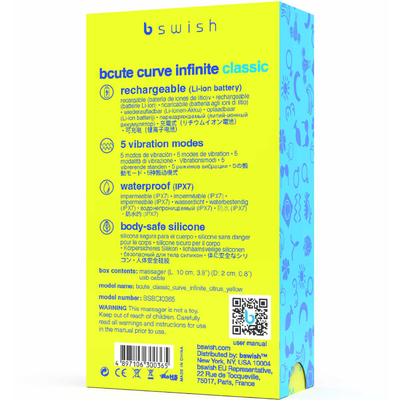 B SWISH - VIBRATEUR EN SILICONE RECHARGEABLE BCUTE CURVE INFINITE CLASSIC JAUNE – Image 5