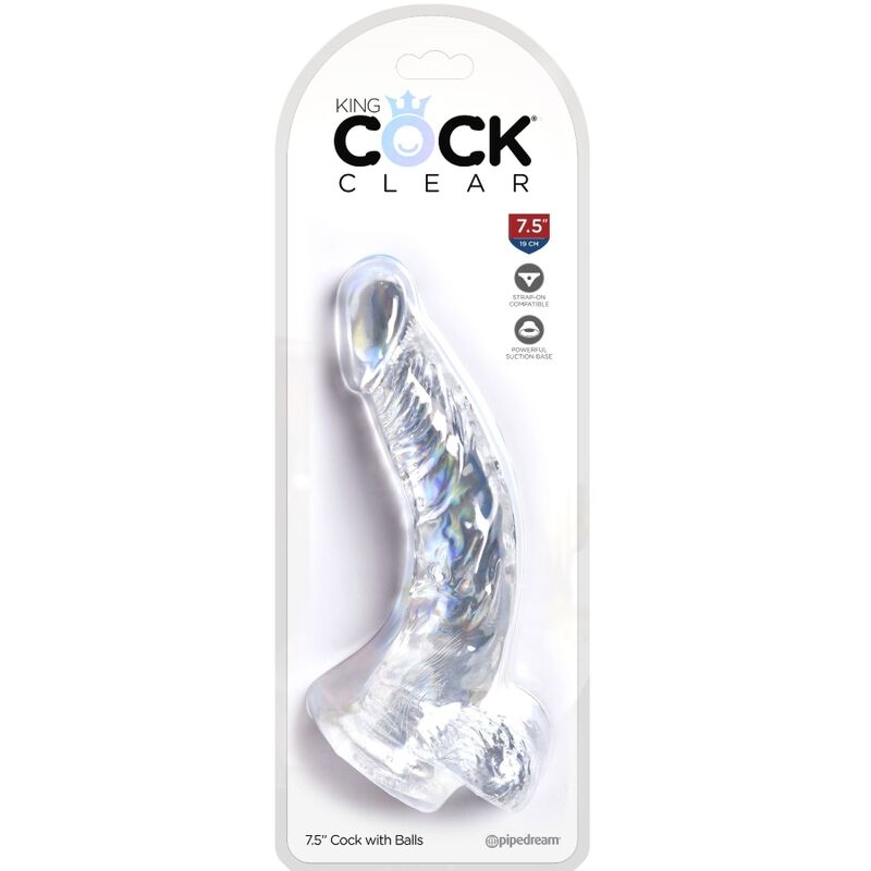 KING COCK - CLEAR PÉNIS COURBE RÉALISTE AVEC BOULES 16.5 CM TRANSPARENT – Image 4