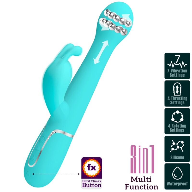 PRETTY LOVE - VIBRATEUR DEJON RABBIT 3 EN 1 MULTIFONCTION VERT AQUA – Image 10