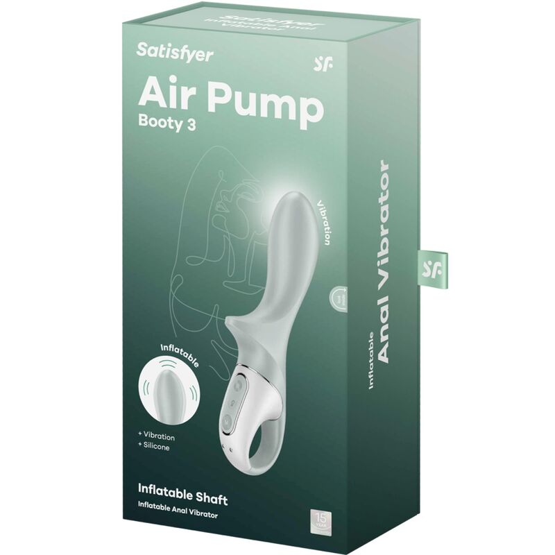 SATISFYER - AIR PUMP BOOTY 3 VIBRATEUR ANAL GONFLABLE GRIS VERT – Image 6
