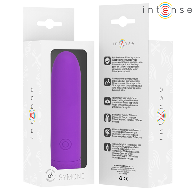 INTENSE - SYMONE BULLET VIBRANT RECHARGEABLE USB 8 VIBRATIONS VIOLET 10 X 2,2 CM – Image 7