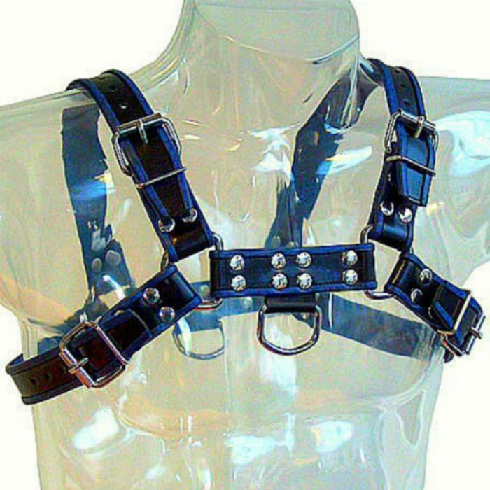LEATHER BODY - HARNAIS EN CUIR BLEU ET NOIR POITRINE BULLDOG – Image 2