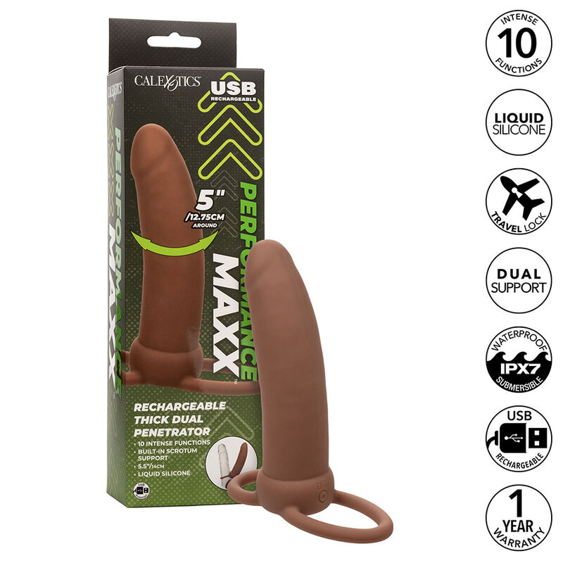 CALEXOTICS - MAXX THICK DOUBLE PÉNÉTRATEUR 10 VIBRATIONS MARRON – Image 2
