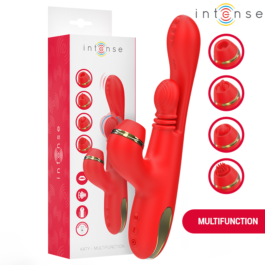 INTENSE - STIMULATEUR DE CLITORIS MULTIFONCTION KATY 4 TÊTES INTERCHANGEABLES ROUGE – Image 2
