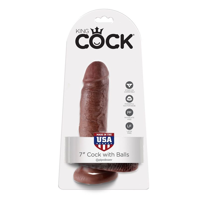 KING COCK - 7 GODE MARRON AVEC BOULES 17.8 CM – Image 2