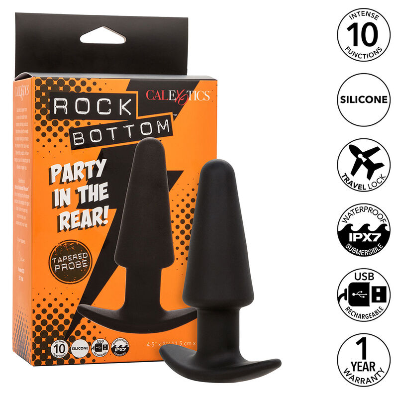CALEXOTICS - ROCK BOTTOM TAPERED ANAL PLUG 10 VIBRATIONS SILICONE NOIR – Image 2