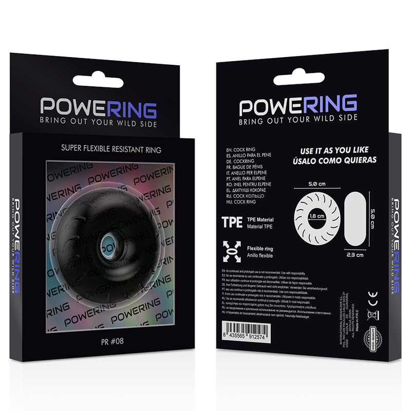 POWERING - ANNEAU PÉNIS SUPER FLEXIBLE ET RÉSISTANT 5CM PR08 NOIR – Image 10