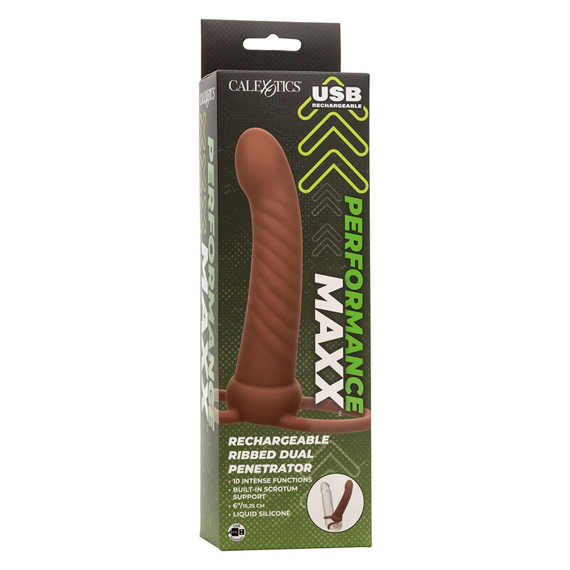 CALEXOTICS - MAXX RIBBED DOUBLE PÉNÉTRATEUR 10 VIBRATIONS MARRON – Image 11