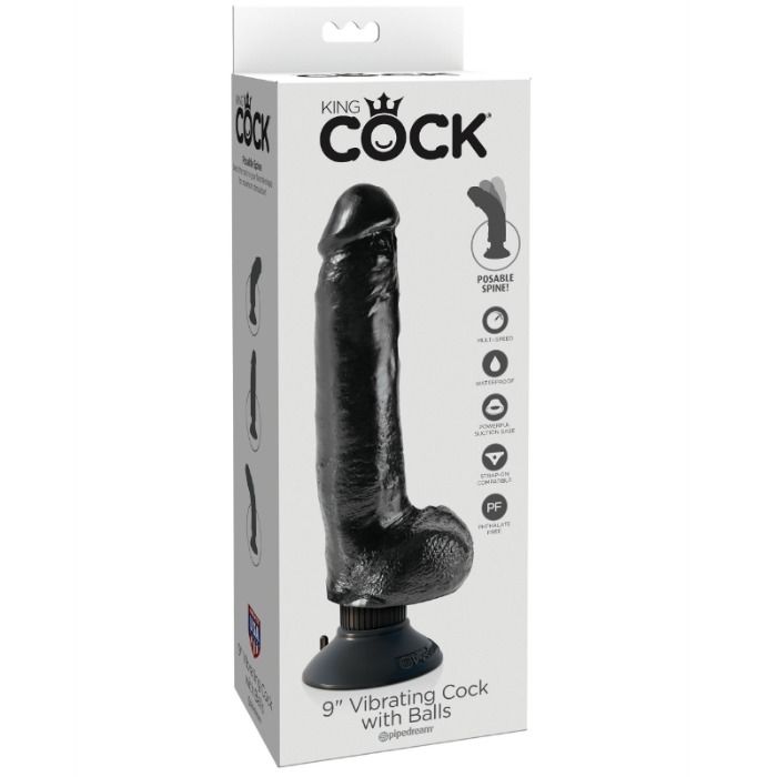 KING COCK - GODE VIBRANT AVEC TESTICULES 23 CM NOIR – Image 2