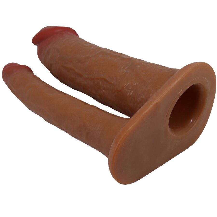 PRETTY LOVE - MANCHON DOUBLE PÉNIS YAIRON AVEC EXTENSION DE 4 CM MULÂTRE – Image 3