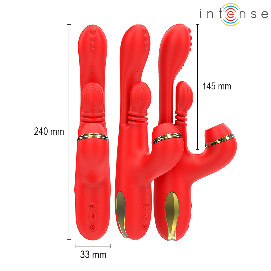 INTENSE - STIMULATEUR DE CLITORIS MULTIFONCTION KATY 4 TÊTES INTERCHANGEABLES ROUGE – Image 3