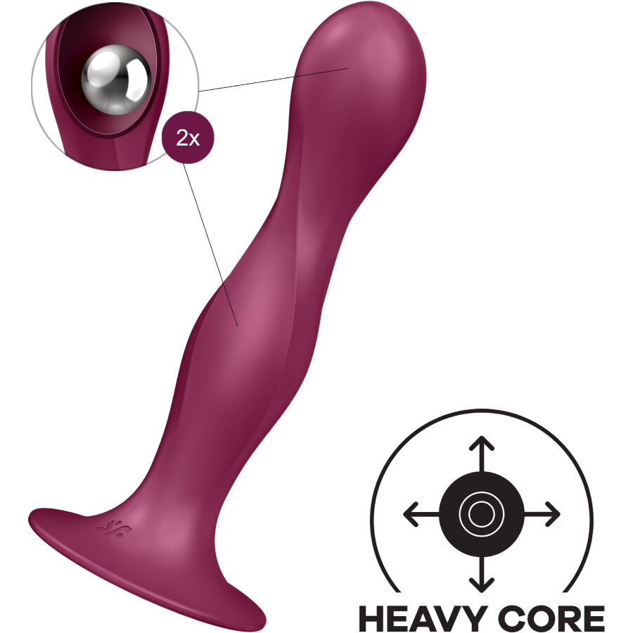 SATISFYER - GODE EN SILICONE DOUBLE BALL-R GRENAT – Image 3