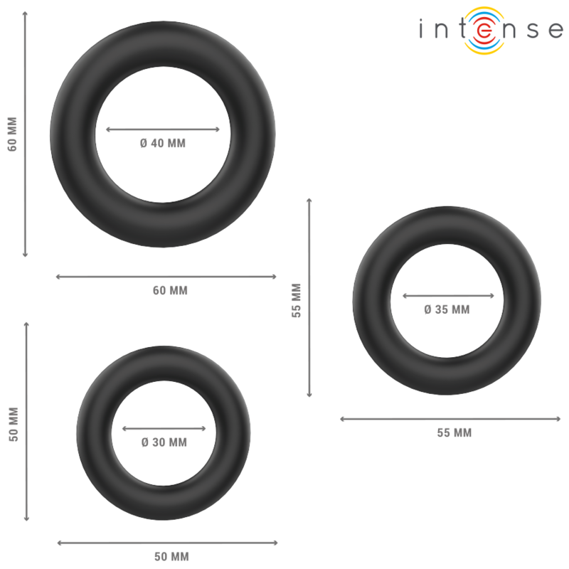 INTENSE - HUGH 3 ANNEAUX PÉNIS BASIQUES EN SILICONE NOIRS – Image 3
