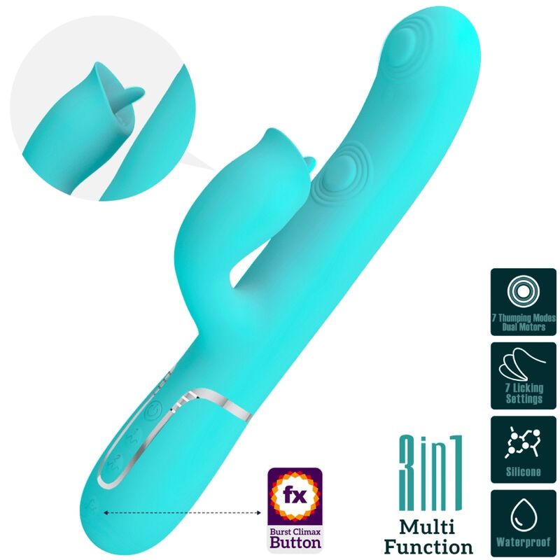 PRETTY LOVE - VIBRATEUR LAPIN À LÉCHER VERT AQUA – Image 3