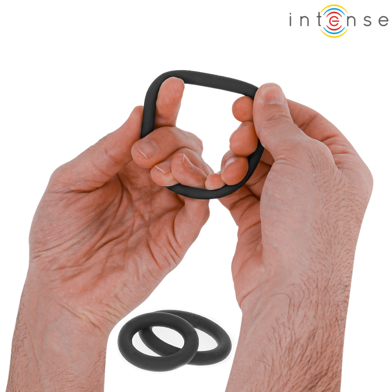INTENSE - HUGH 3 ANNEAUX PÉNIS BASIQUES EN SILICONE NOIRS – Image 4