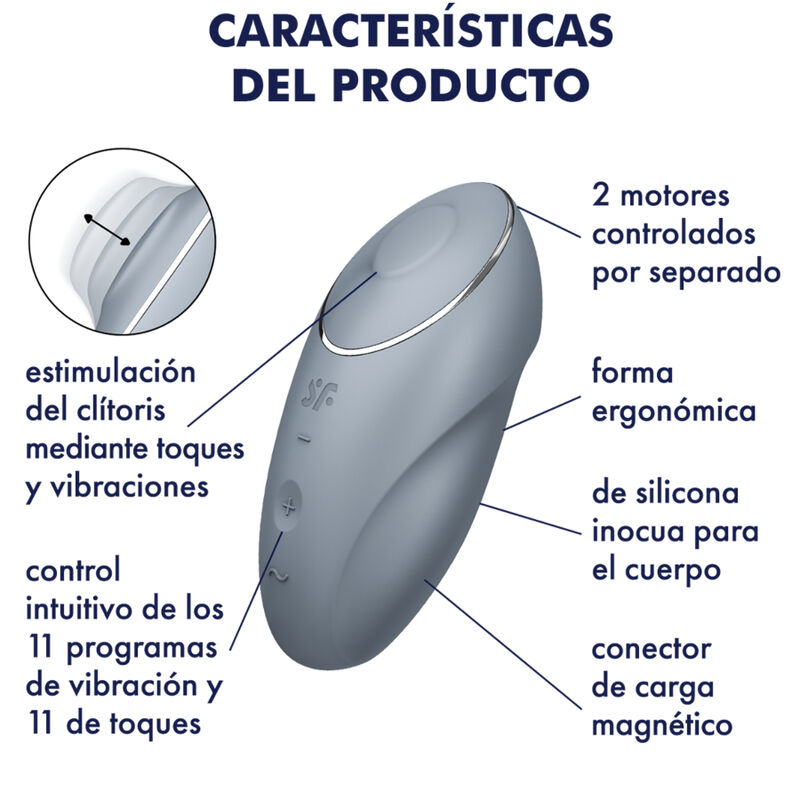 SATISFYER - TAP & CLIMAX 1 VIBRATEUR LAY-ON GRIS – Image 5