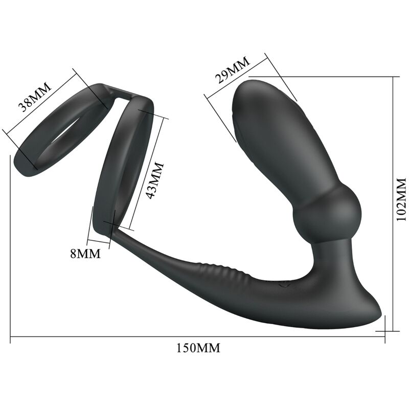 PRETTY LOVE - ANNEAU PÉNIS EMONI + PLUG ANAL 12 VIBRATIONS NOIR – Image 5