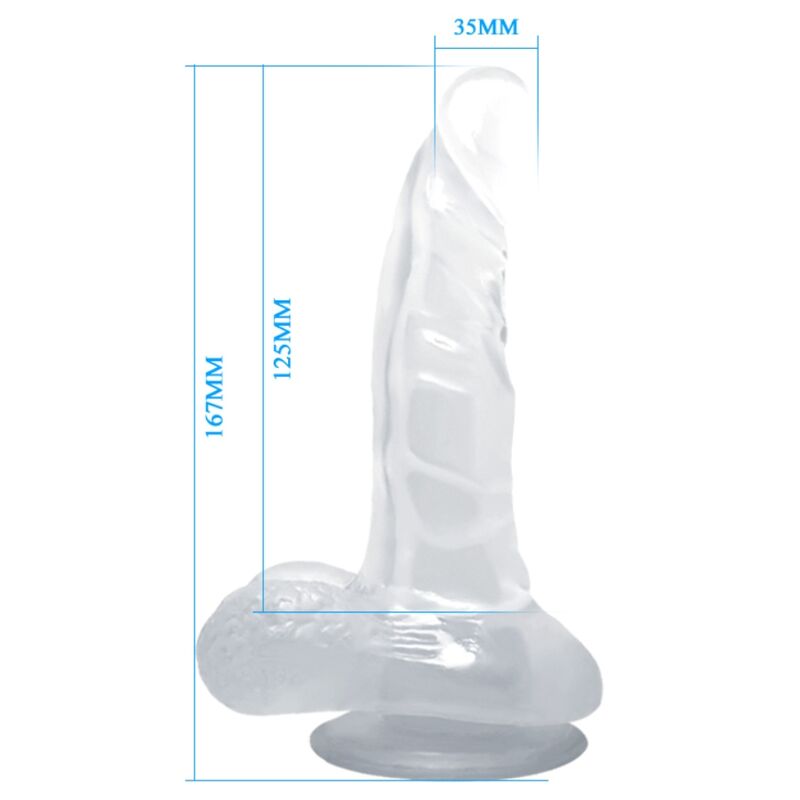BAILE - GODE RÉALISTE AVEC VENTOUSE ET TESTICULES 16.7 CM TRANSPARENT – Image 5