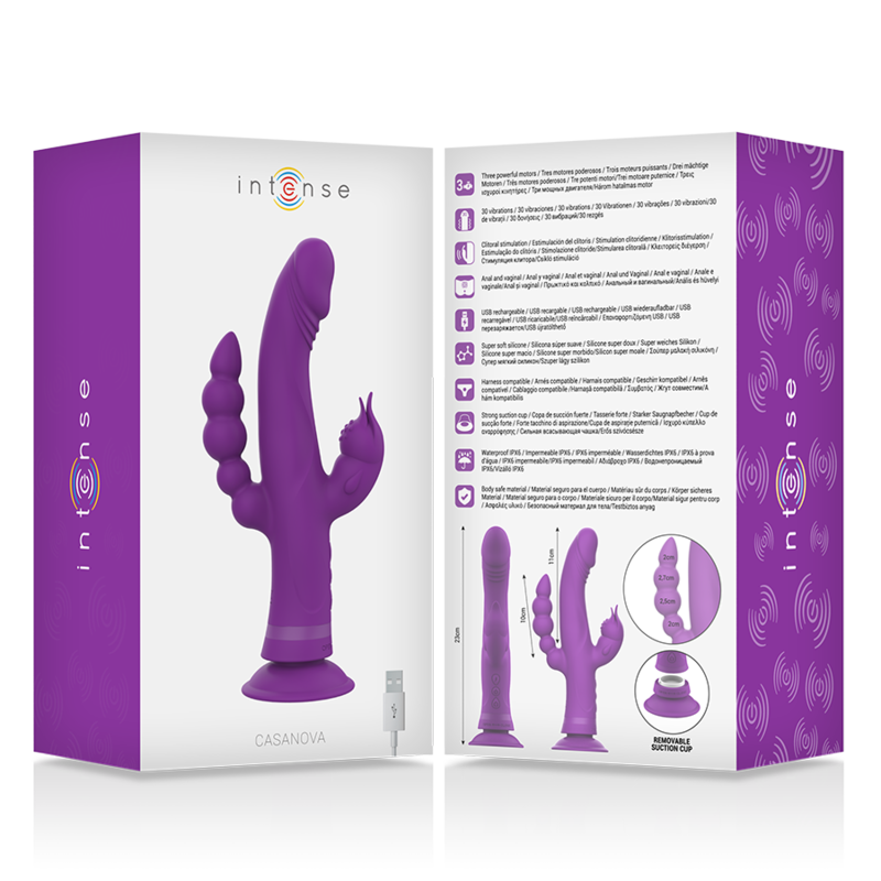 INTENSE - VIBRATEUR EN SILICONE CASANOVA RABBIT TRIPLE MOTEUR VIOLET – Image 6