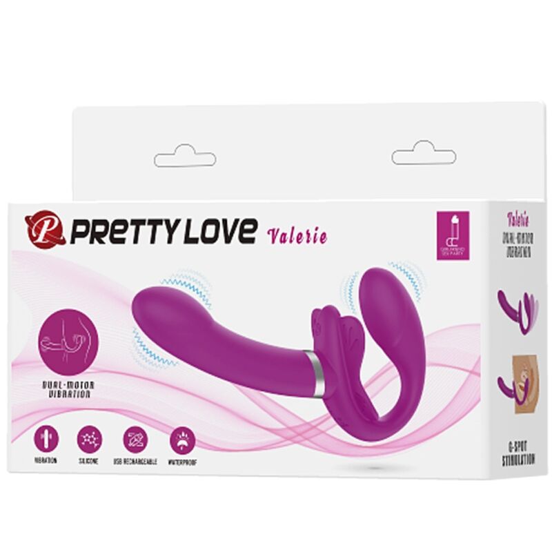 PRETTY LOVE - VIBRATEUR DOUBLE STRAP-ON VALERIE 12 VIBRATIONS VIOLET – Image 7