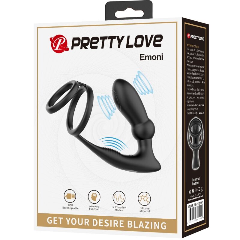 PRETTY LOVE - ANNEAU PÉNIS EMONI + PLUG ANAL 12 VIBRATIONS NOIR – Image 8