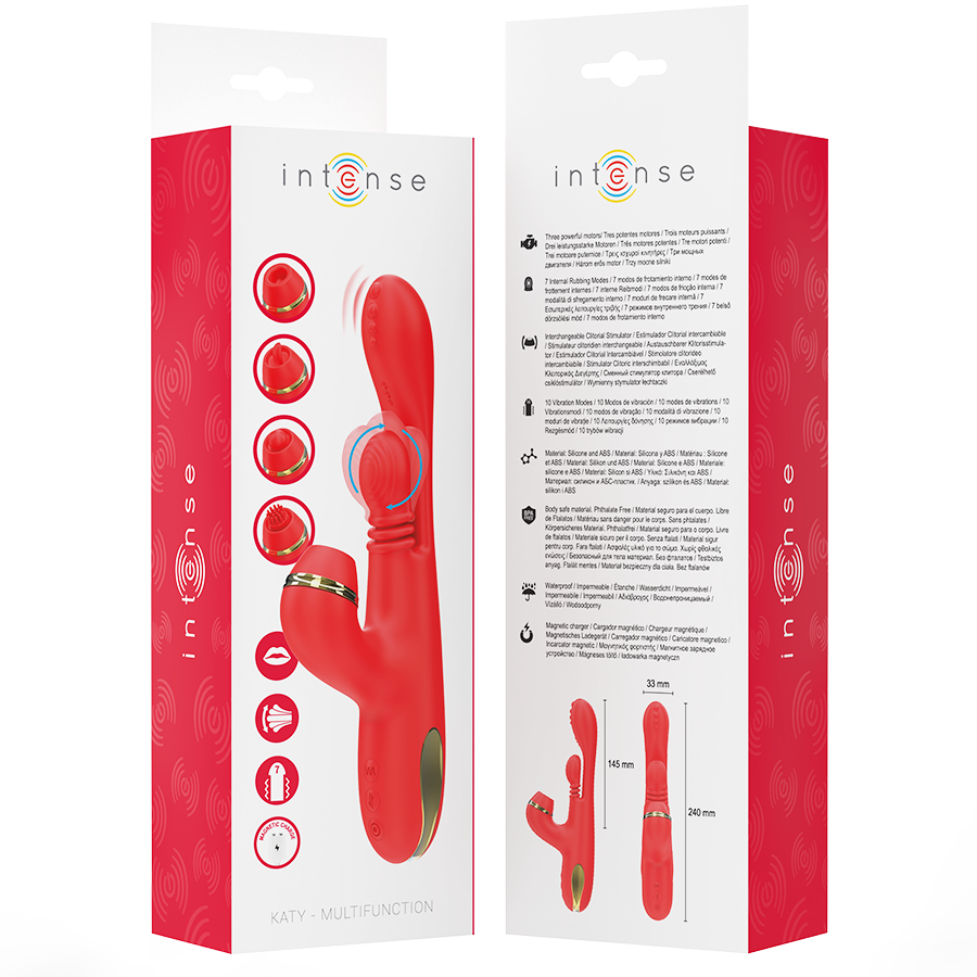 INTENSE - STIMULATEUR DE CLITORIS MULTIFONCTION KATY 4 TÊTES INTERCHANGEABLES ROUGE – Image 9