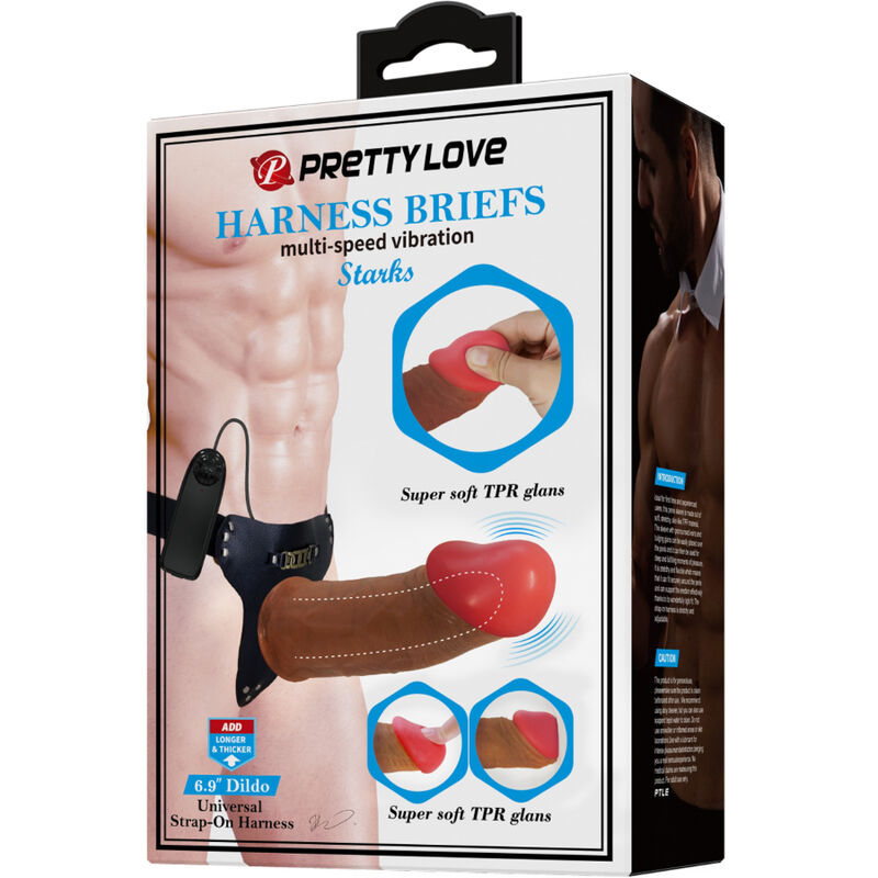 PRETTY LOVE - STARKS SLIP HARNAIS DILDO VIBRANT MULTI-VITESSES 17,5 CM MARRON CLAIR – Image 9