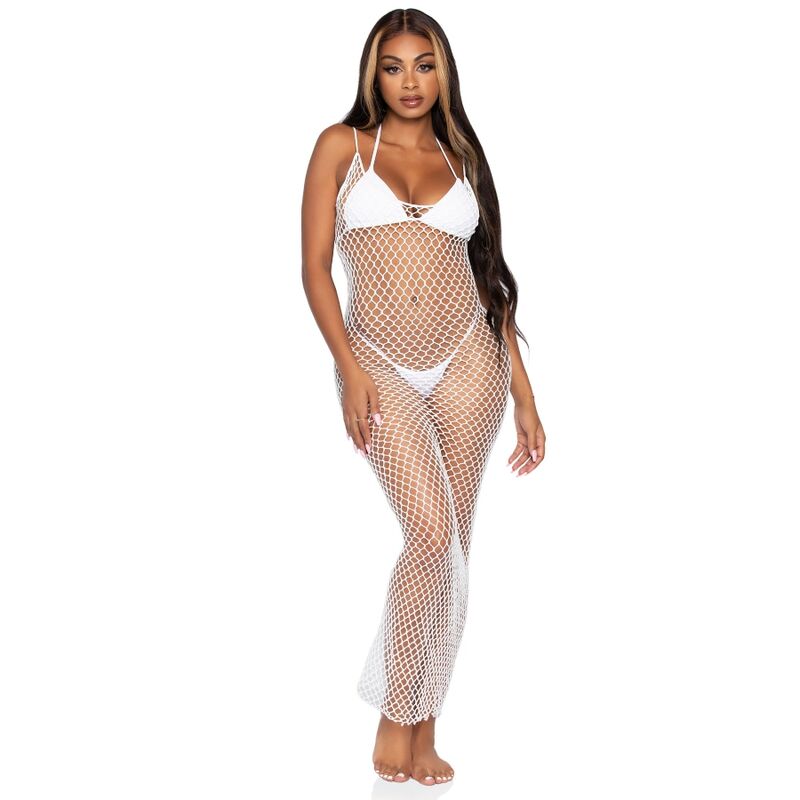LEG AVENUE - ROBE MAXI EN FILET TORSADÉ TAILLE UNIQUE BLANC – Image 2