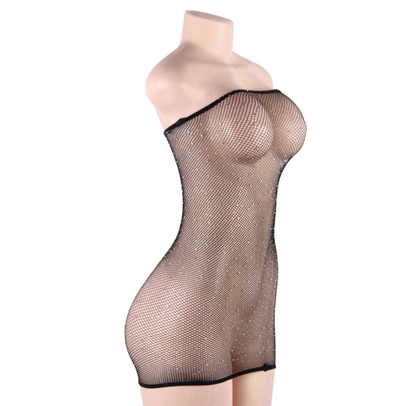 QUEEN LINGERIE - ROBE CORPS EN FILET AVEC DIAMANTS S/L – Image 4