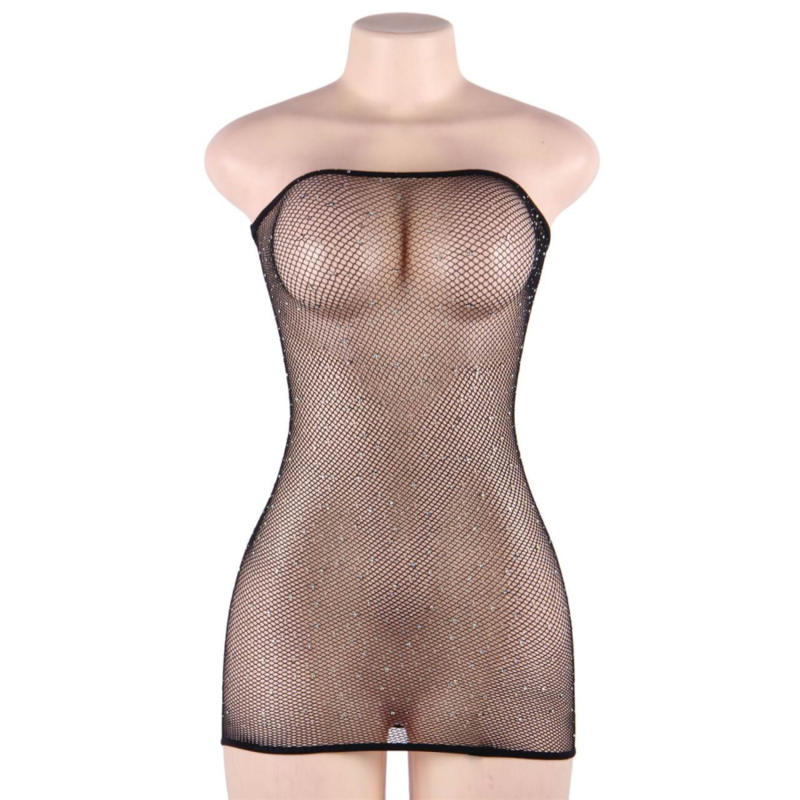 QUEEN LINGERIE - ROBE CORPS EN FILET AVEC DIAMANTS S/L – Image 3