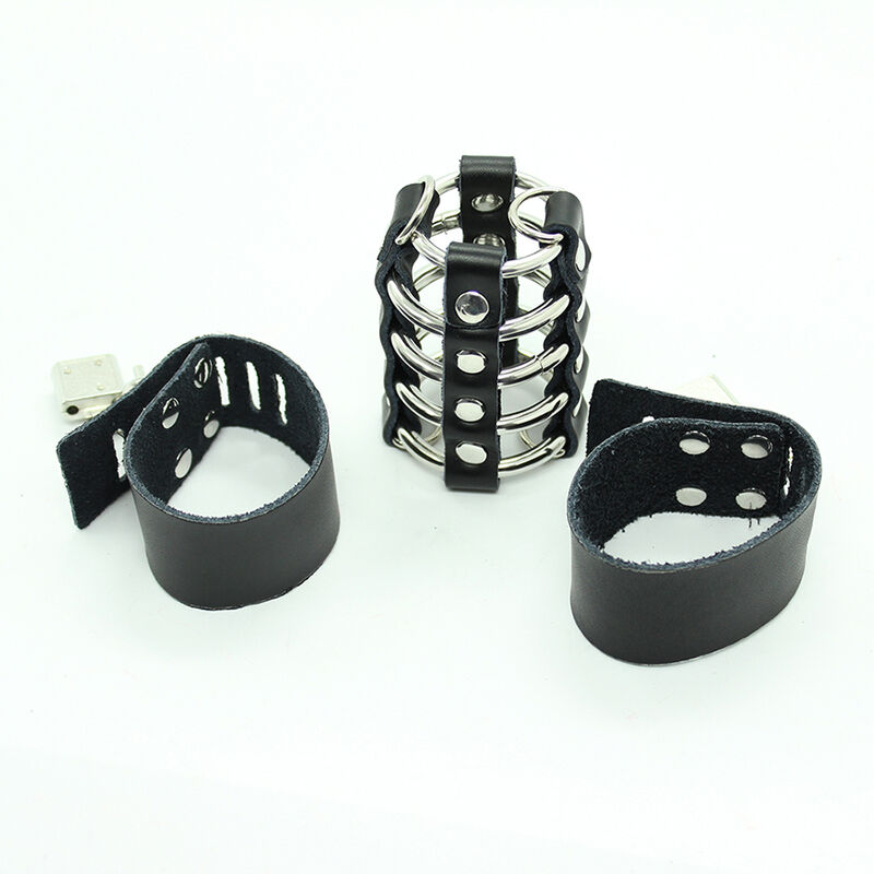 OHMAMA FETISH - CAGE PÉNIS AVEC ANNEAUX MÉTALLIQUES ET SANGLE EN CUIR – Image 5
