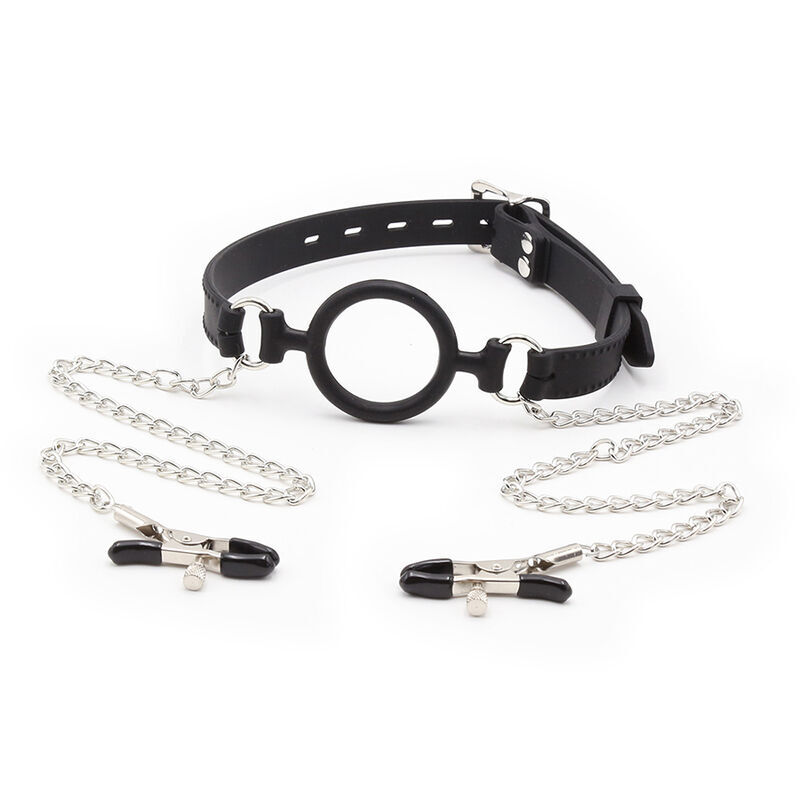 OHMAMA FETISH - RING GAG AVEC CHAÎNES ET PINCES À TÉLÉNOLS – Image 2