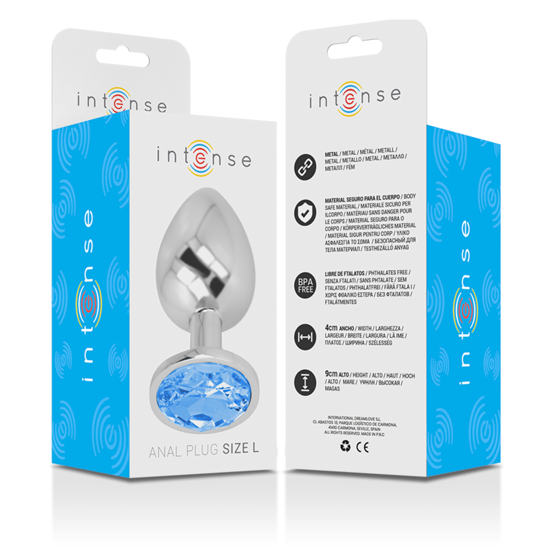 INTENSE - PLUG ANAL EN MÉTAL ALUMINIUM AVEC CRISTAL BLEU TAILLE L – Image 6