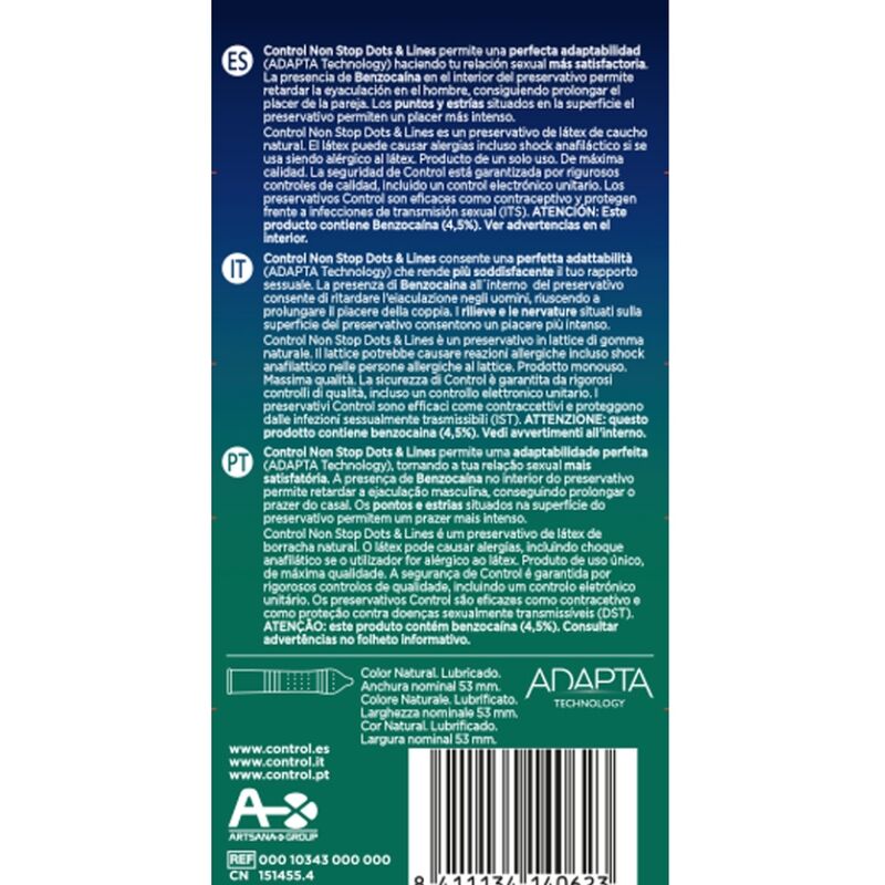 CONTROL - NONSTOP DOTS AND LINES CONDOMS 12 UNITS – Image 2