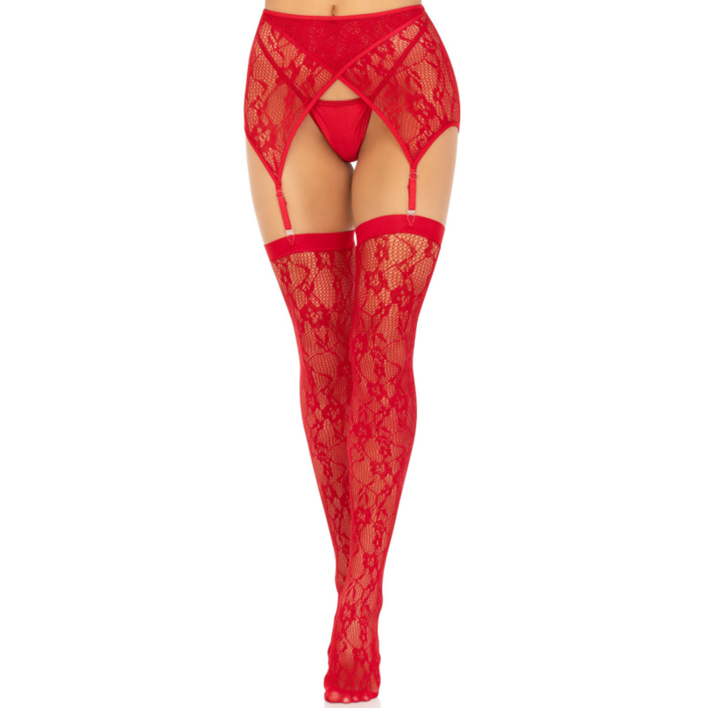 LEG AVENUE - CUISSES DENTELLES & JARRETELLES ROUGE – Image 4