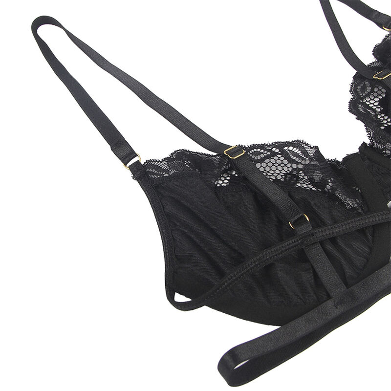 SUBBLIME - ENSEMBLE 3 PIÈCES SOUTIEN-GORGE + STRING + JARRETIÈRE DENTELLE NOIR S/M – Image 5