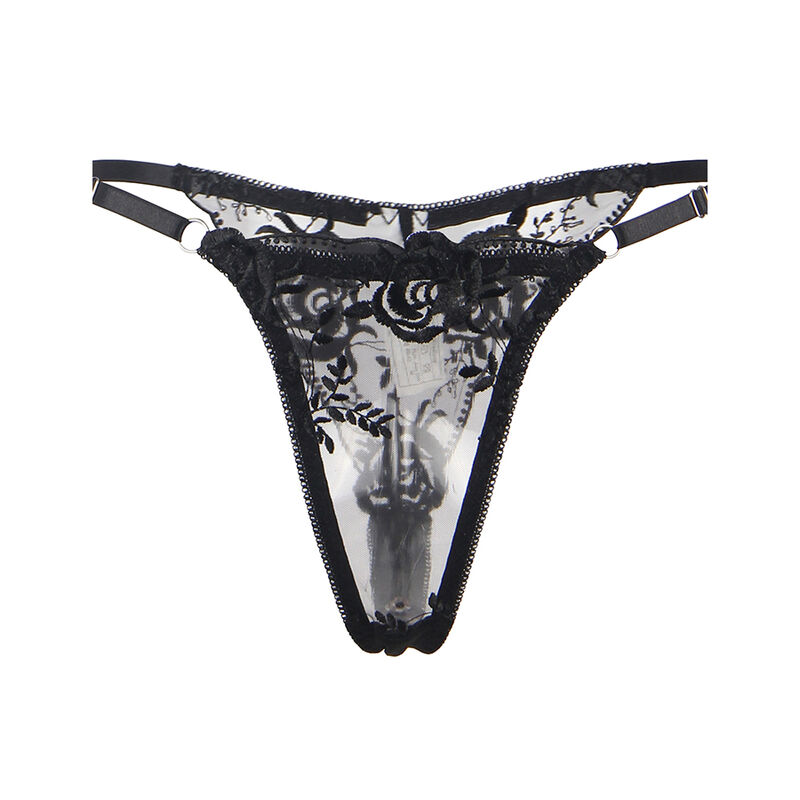 SUBBLIME - ENSEMBLE 3 PIÈCES SOUTIEN-GORGE + STRING + JARRETIÈRE IMPRIMÉ FLORAL NOIR S/M – Image 8