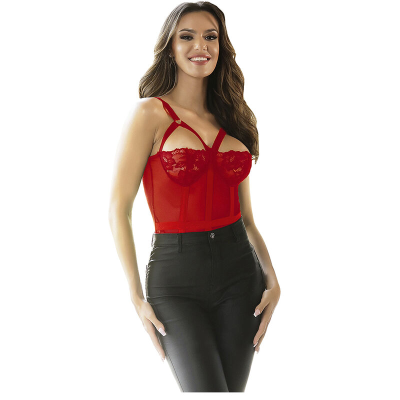 SUBBLIME - TEDDY AVEC JARRETIÈRE DÉTAIL POITRINE ROUGE S/M – Image 3