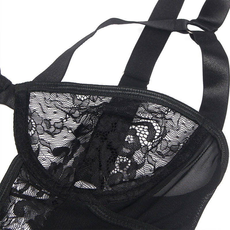 SUBBLIME - TEDDY AVEC JARRETIÈRE AVEC DÉTAIL DENTELLE ET BANDES NOIR L/XL – Image 7