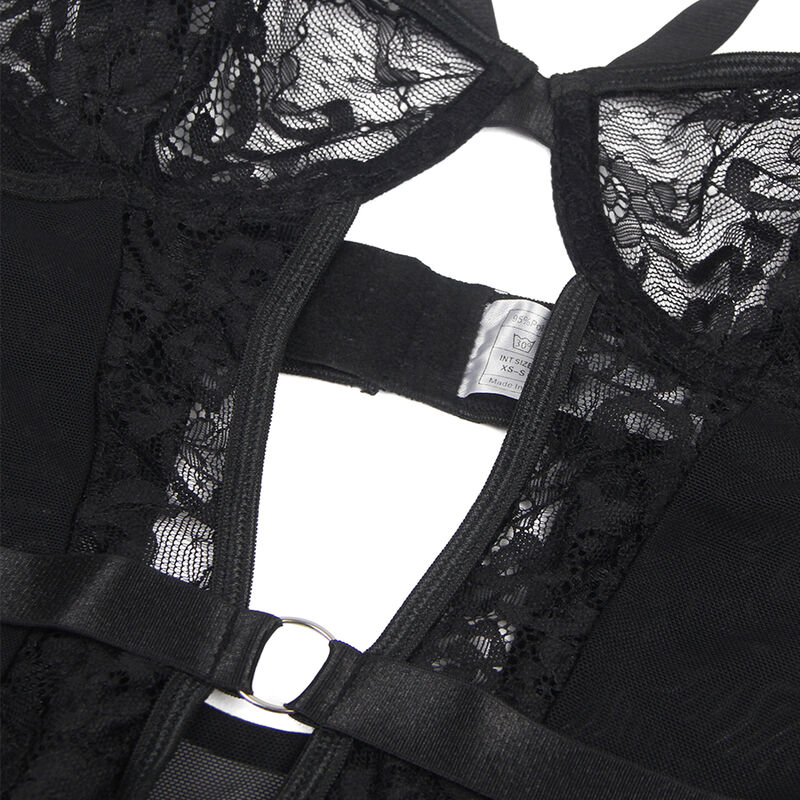 SUBBLIME - TEDDY AVEC JARRETIÈRE AVEC DÉTAIL DENTELLE ET BANDES NOIR L/XL – Image 11