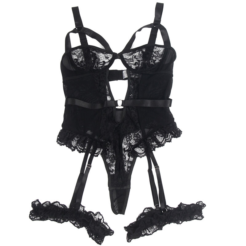 SUBBLIME - TEDDY AVEC JARRETIÈRE AVEC DÉTAIL DENTELLE ET BANDES NOIR L/XL – Image 4