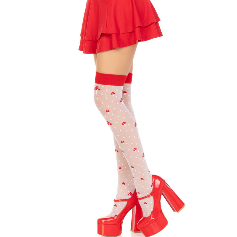 LEG AVENUE - CHAUSSETTES HAUTES CHAMPIGNON ROUGE/BLANC – Image 3