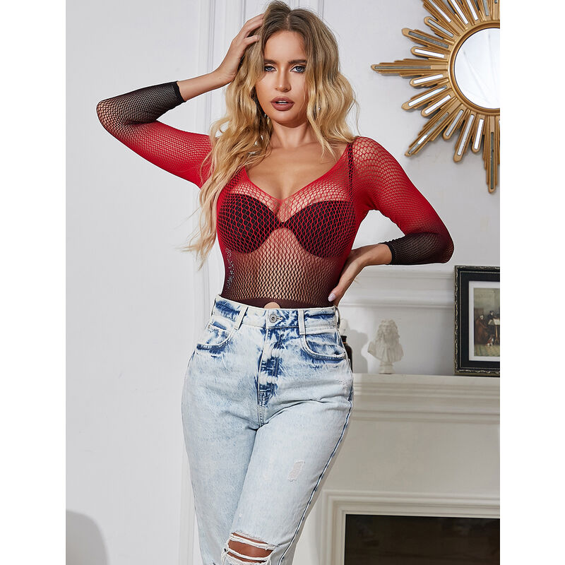 SUBBLIME - 952259 ROBE RÉSILLE ÉLASTIQUE MANCHES LONGUES DÉGRADÉ ROUGE ET NOIR TAILLE UNIQUE – Image 11