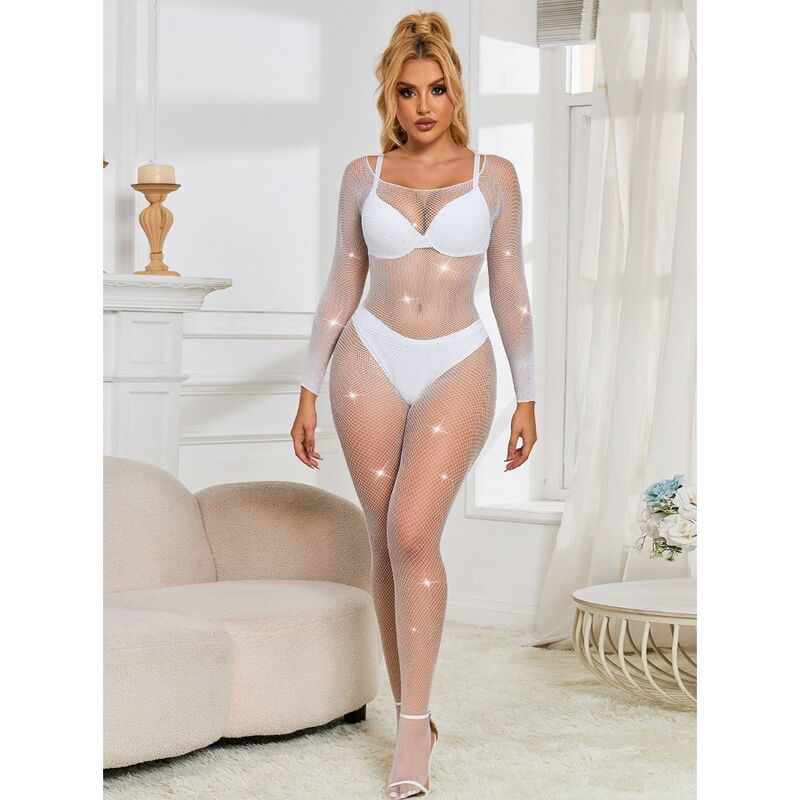SUBBLIME - 952396 BODYSTOCKING RESILLE AVEC LOSANGES MANCHES LONGUES BLANC TAILLE UNIQUE – Image 4