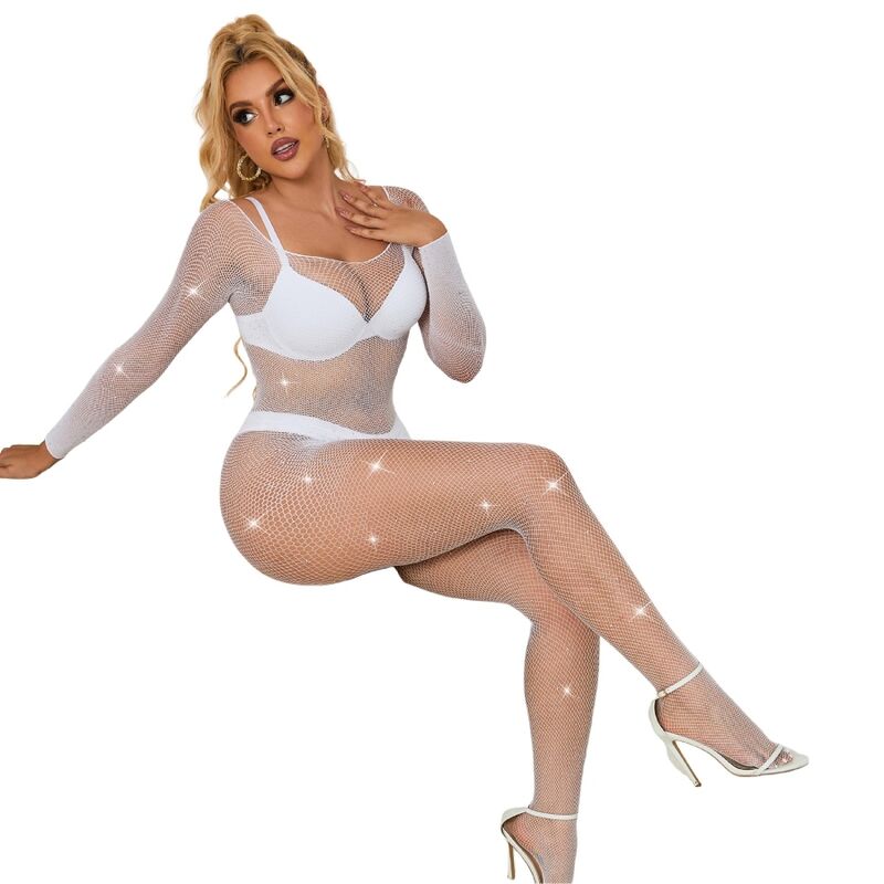 SUBBLIME - 952396 BODYSTOCKING RESILLE AVEC LOSANGES MANCHES LONGUES BLANC TAILLE UNIQUE – Image 3