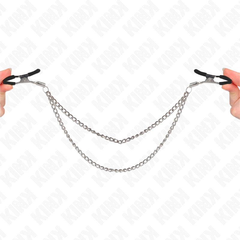 KINK - PINCES À TETEAUX AVEC 2 CHAÎNES ÉPAISSES ARGENT 20/23 CM – Image 2