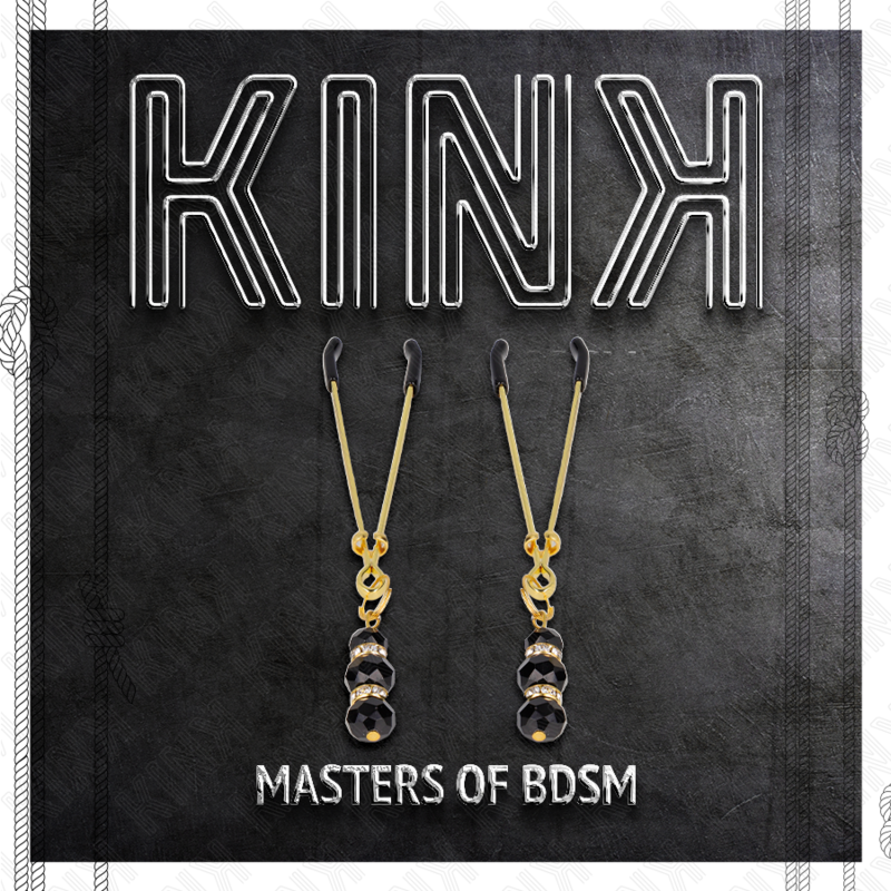 KINK - PINCES À TETON FINES OR AVEC 3 BILLES DE VERRE NOIR 7 CM – Image 5