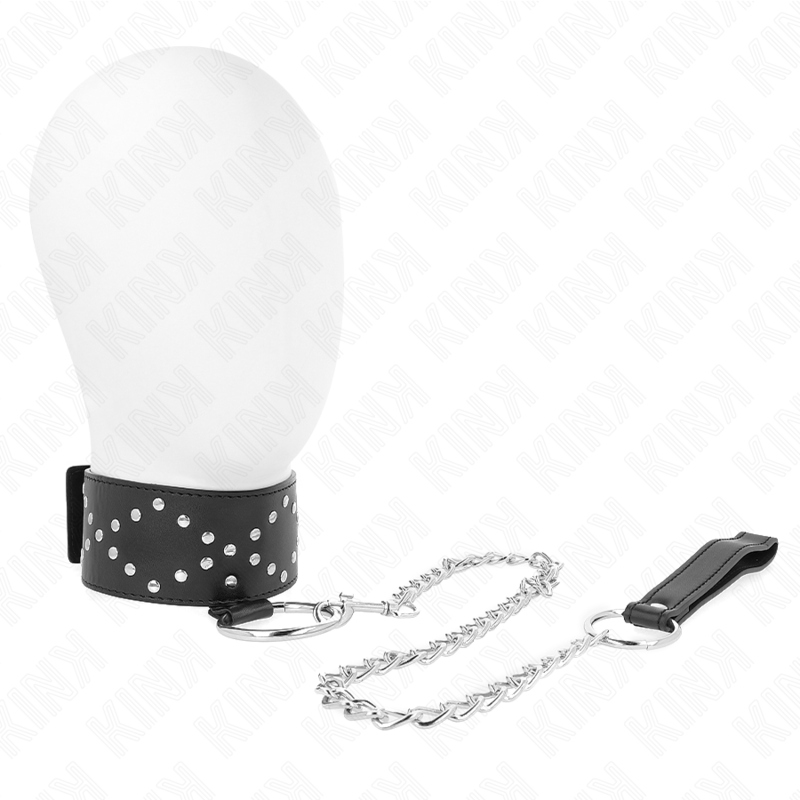 KINK - COLLIER 65 CM AVEC LAISSE AVEC CLOUS ARGENTÉS MODÈLE 3 RÉGLABLE 36-43 CM X 5 CM – Image 2