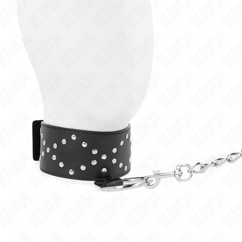 KINK - COLLIER 65 CM AVEC LAISSE AVEC CLOUS ARGENTÉS MODÈLE 3 RÉGLABLE 36-43 CM X 5 CM – Image 3