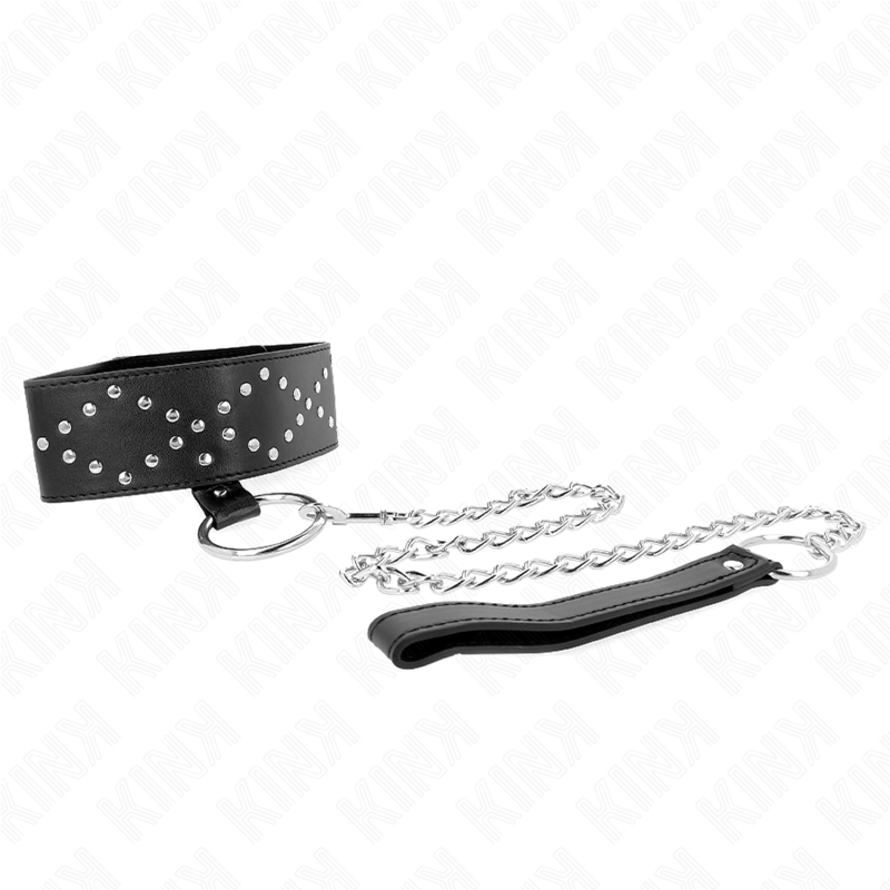 KINK - COLLIER 65 CM AVEC LAISSE AVEC CLOUS ARGENTÉS MODÈLE 3 RÉGLABLE 36-43 CM X 5 CM – Image 4